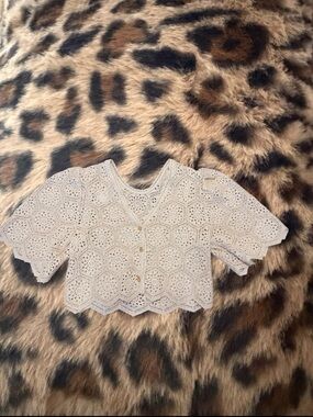 ba&sh Girls Crochet Button-Front Top in Cream